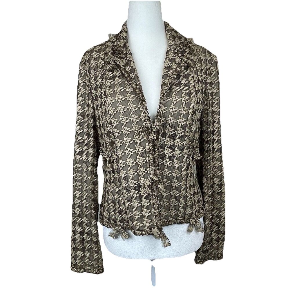 Anne Klein Weaved Tweed Blazer Silk Print Lining Vintage Print Career Chic-4